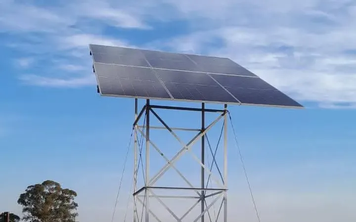 Solar panel array on a steel tower for a solar pump