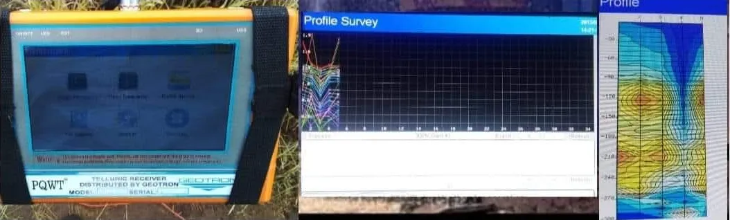 Water detecting equipment: PQWT telluric receiver and profile survey screens